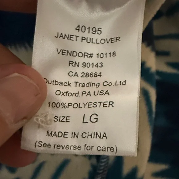 Women’s L Outback trading teal and cream fleece Aztec pullover - Picture 6 of 7